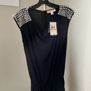 Michael Kors Black Romper with Rhinestone Stud Shoulder Detail - NWT
